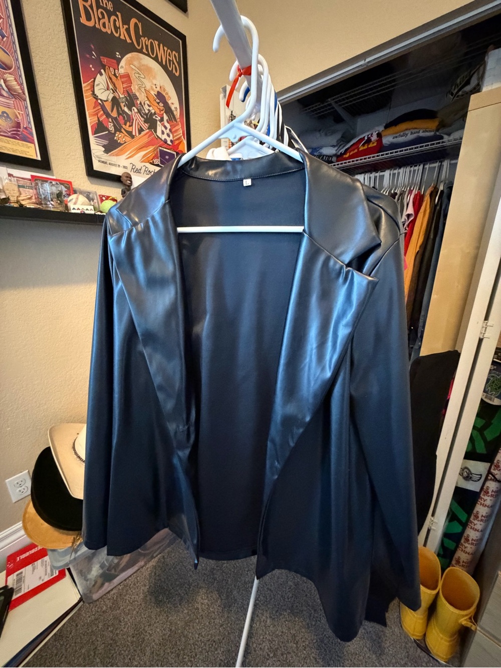 Black Faux Leather Women's Open Blazer Jacket